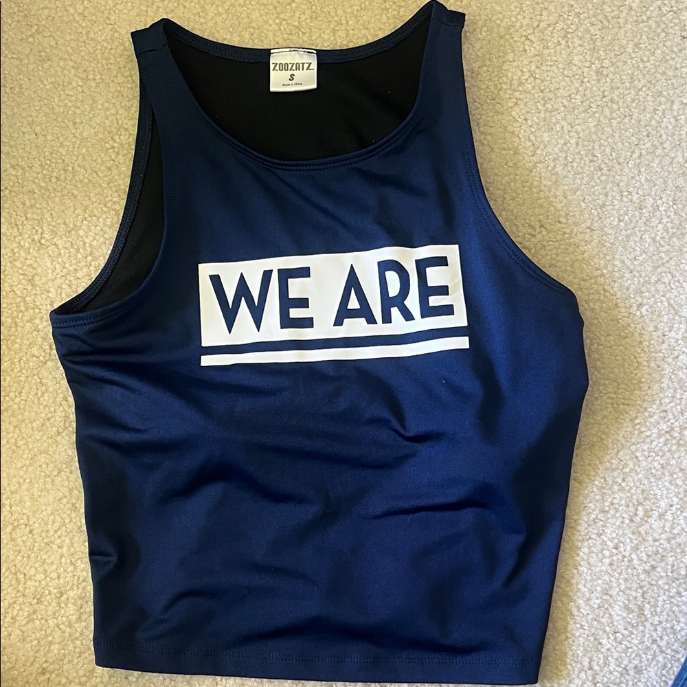 Blue Tank Top with 'We Are' Graphic